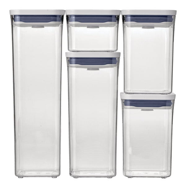 POP Starter Plastic Food Storage Container Set, Various Sizes, White, with Lid, 5 Count V7617