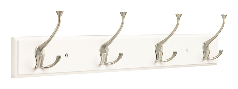 Stainless Steel 4-Tri Hook Rail, White/Silver, 27-in S5960