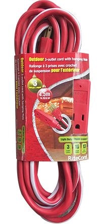 14-ft 7-in 16/3 Outdoor Extension Cord with 3 Grounded Outlets, Red/White/Green V1365