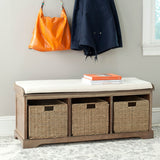 Lonan Wicker Storage Bench, Grey Wash/White, 16.1-in x 47-in x 19.9-in