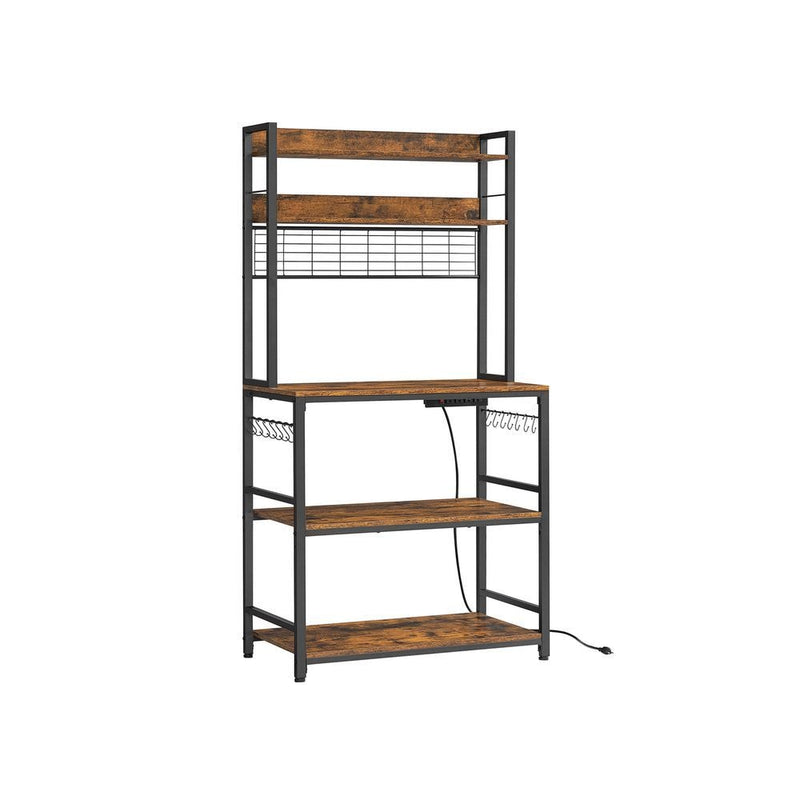 Home Rustic Brown Baker's Rack with Charging Station G9844
