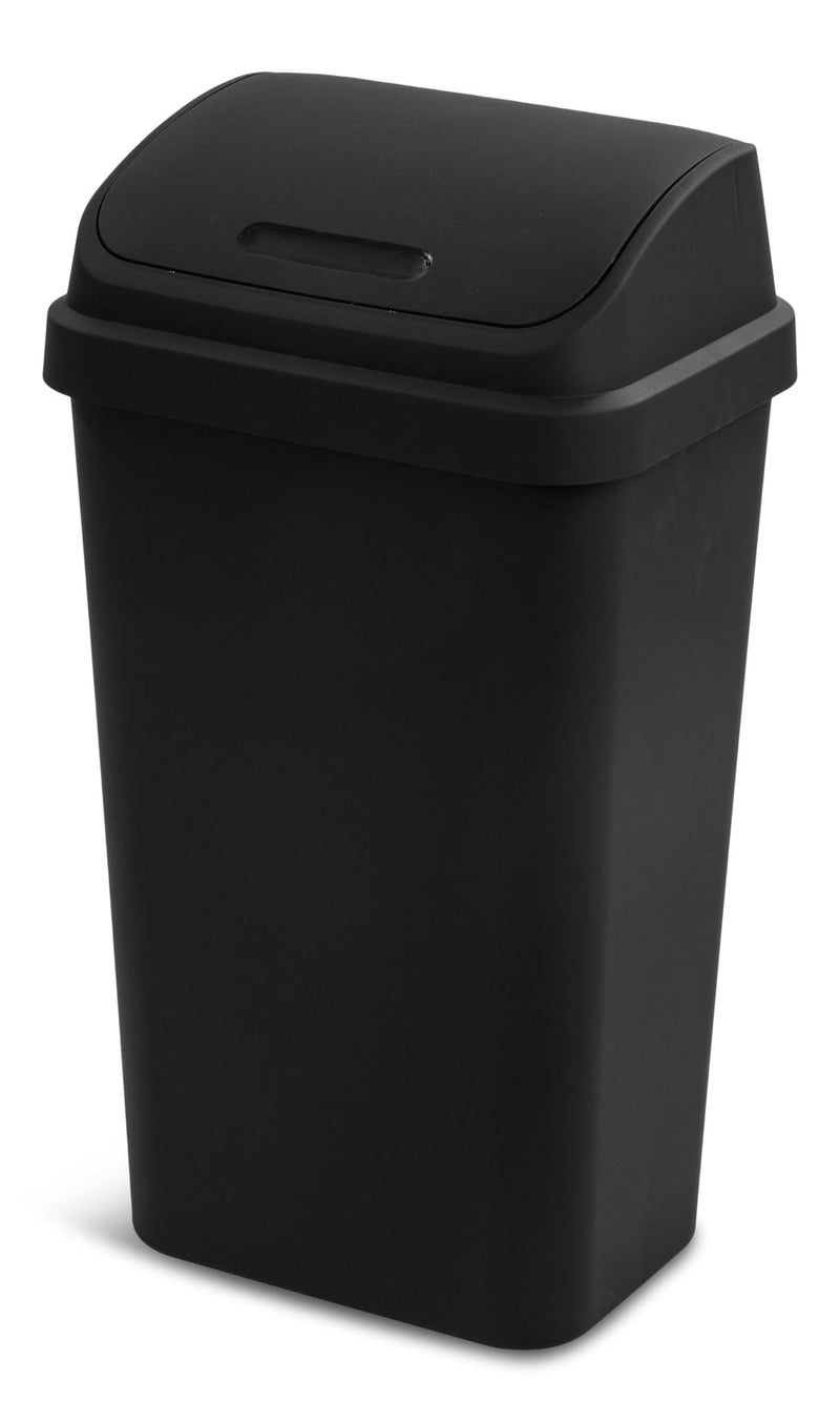 Plastic Rectangular Swing Lid Garbage Can, Black, 49-L Z7660