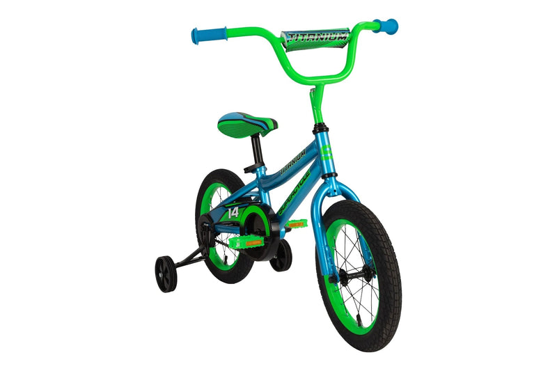 Titanium Kids' Bike with Training Wheels, Blue,14-in C1036