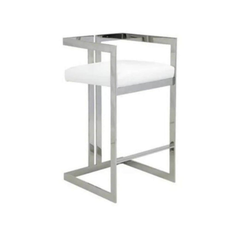 White Cushioned Harvey Stool with Silver Frame C9657