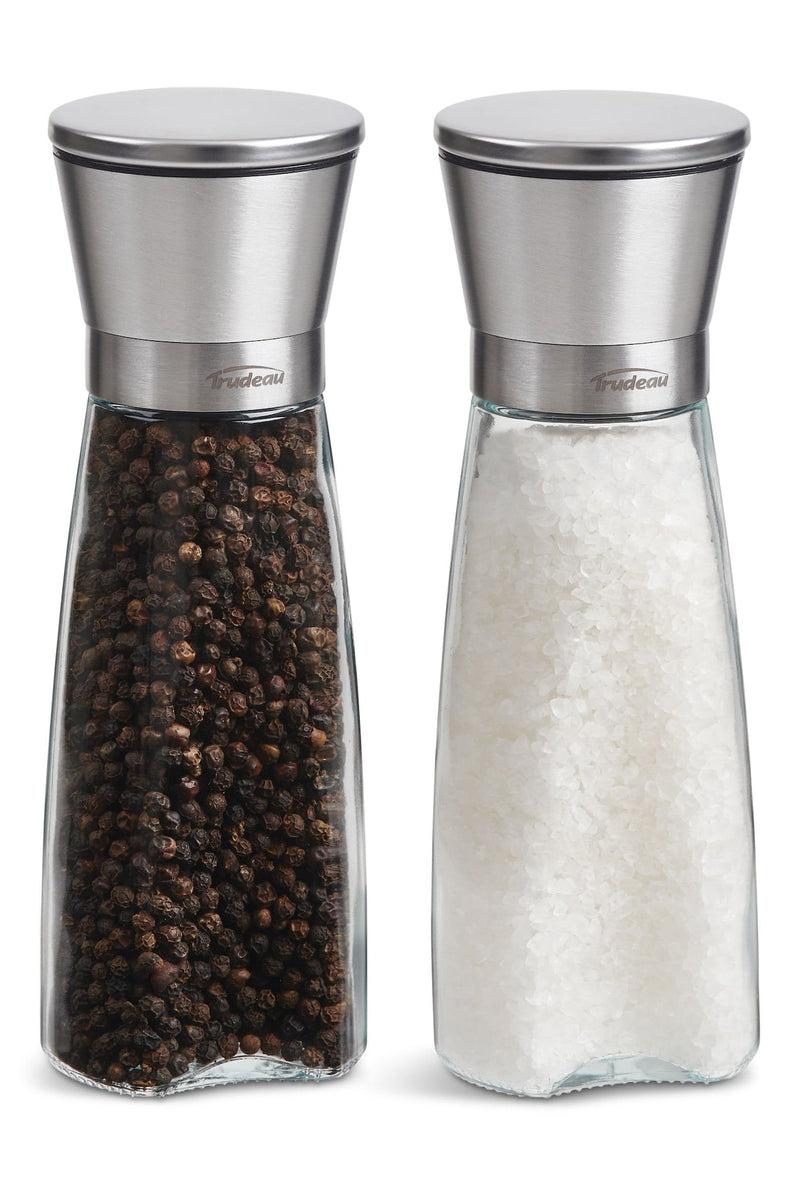 Stainless Steel/Glass Salt & Pepper Grinder Mill Set, Pre-Filled, 8-in, 2-pc Y4588