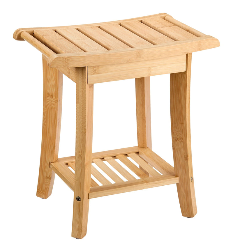 2-Tier Bamboo Wood Bathroom Stool with Shelf G3322