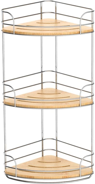 3-Tier Bamboo Corner Shower Caddy, Silver/Natural U0596