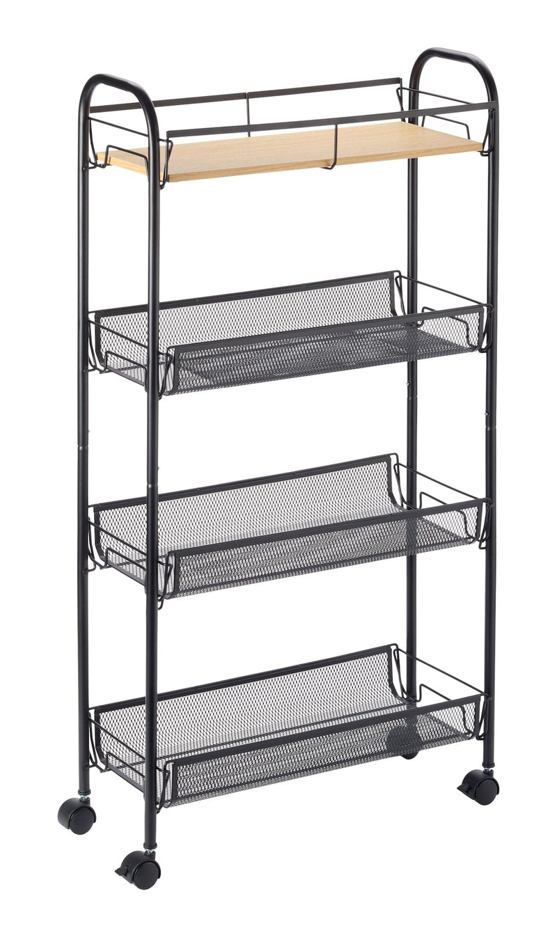4-Tier Open Mesh Wire Slim Storage Cart, Black, 17.2x32.6-in Z6471