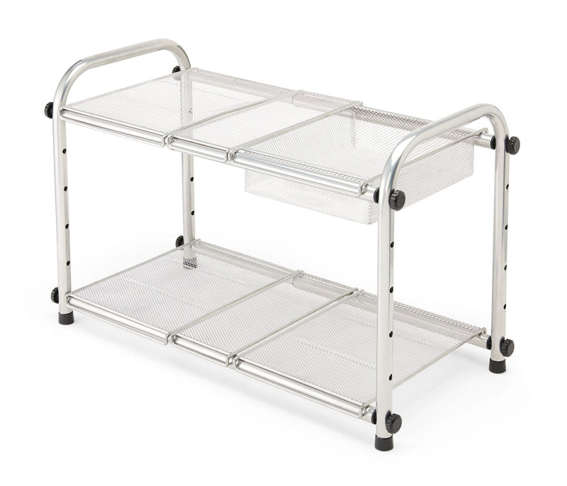 Alpha Under-Sink Expandable & Adjustable Metal Storage Organizer Shelf with Basket, Chrome E2342