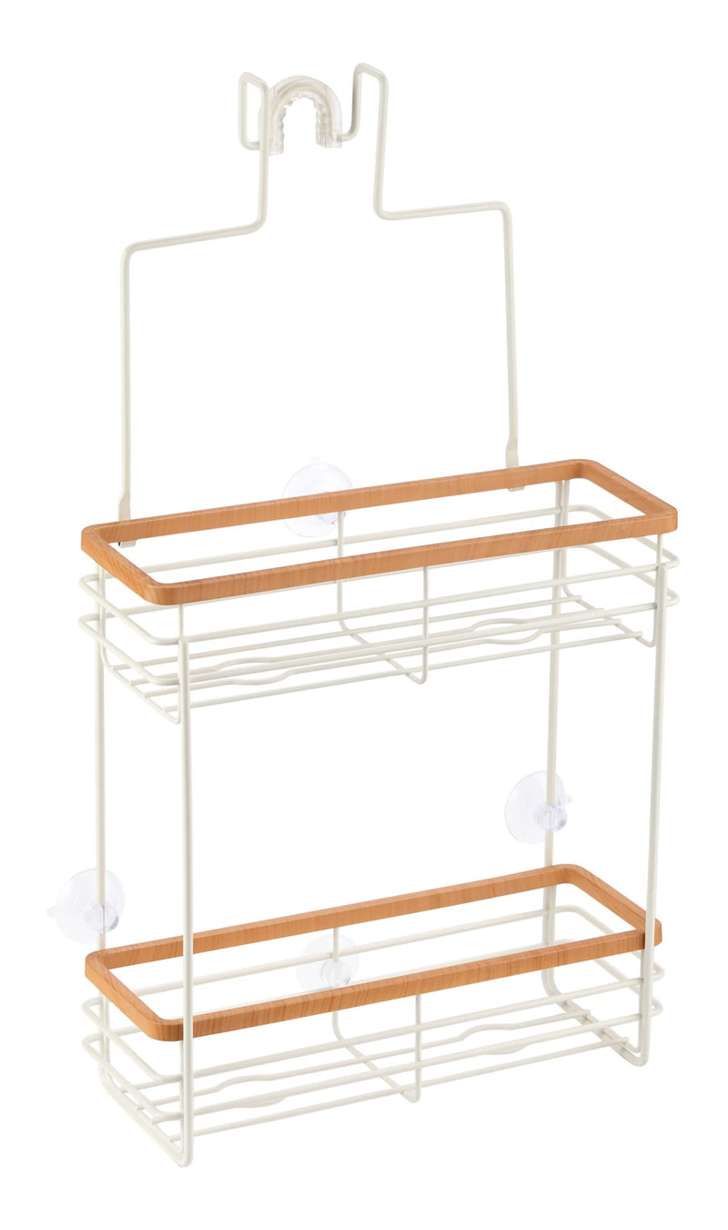 Cubina Over-The-Shower 2-Tier Shower Caddy with Hook, White/Natural V2469