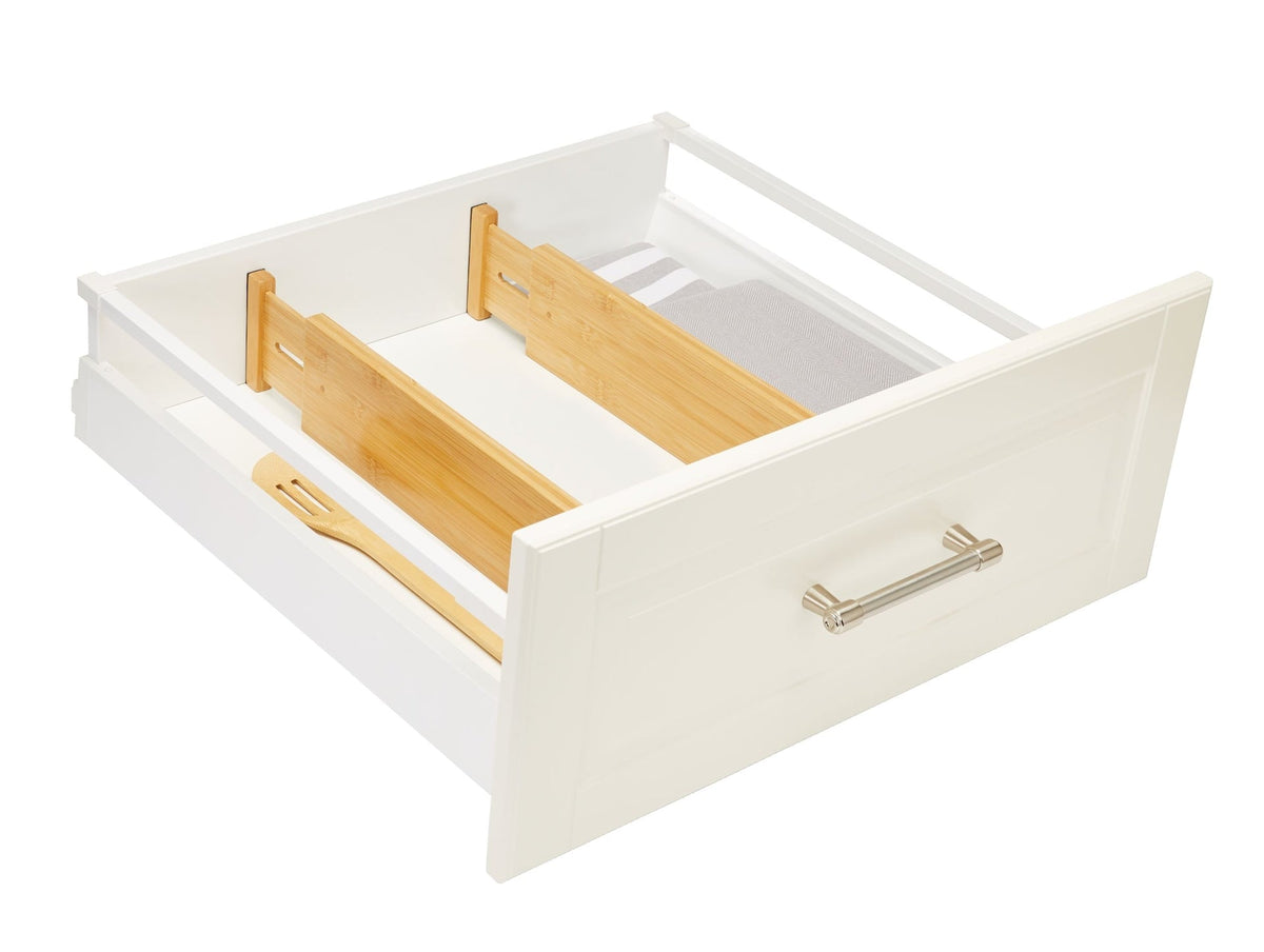 Engrained Adjustable Spring-Loaded Bamboo Kitchen Drawer Dividers, Non-Slip, 2-pk