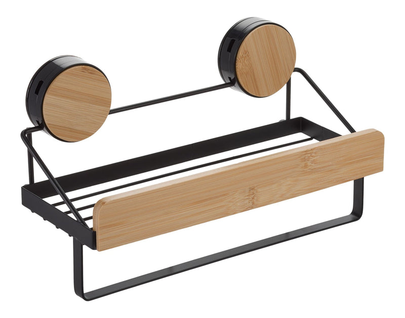 Wall Mounted Single Tier Shower Rack, Black/Bamboo K4218