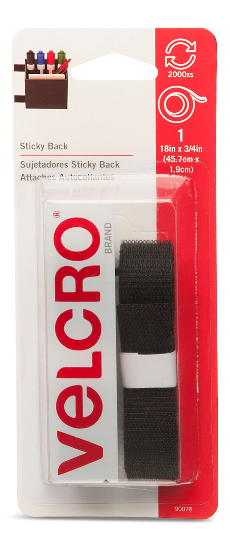 Hook-and-loop Adhesive General Purpose Sticky Back Tape, Black, 18 x 3/4-in, 1-pk E7500
