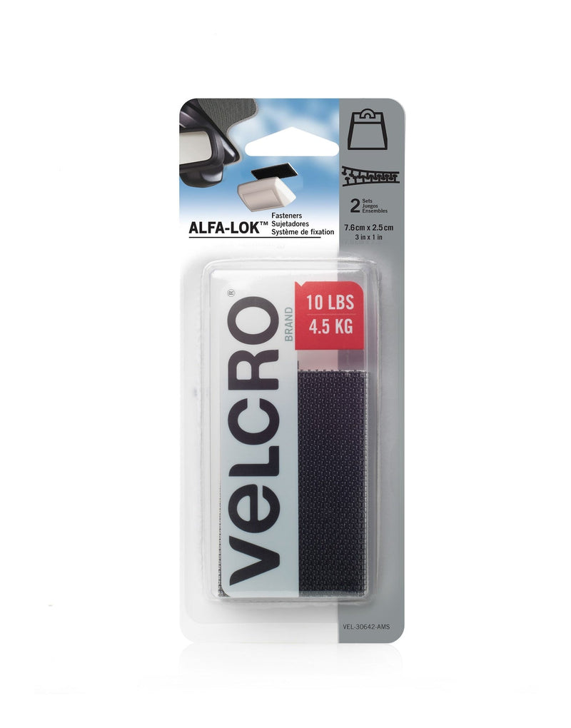 Hook-and-loop ALFA-LOK Double-Sided Adhesive Fastener Strips, Black, 10-lbs, 2-pk Z7933