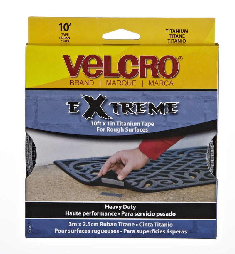Hook-and-loop Heavy Duty UV-Resistant Extreme Titanium Strip Tape with Permanent Adhesive, 10-ft x 1in, 1-pk Y5815