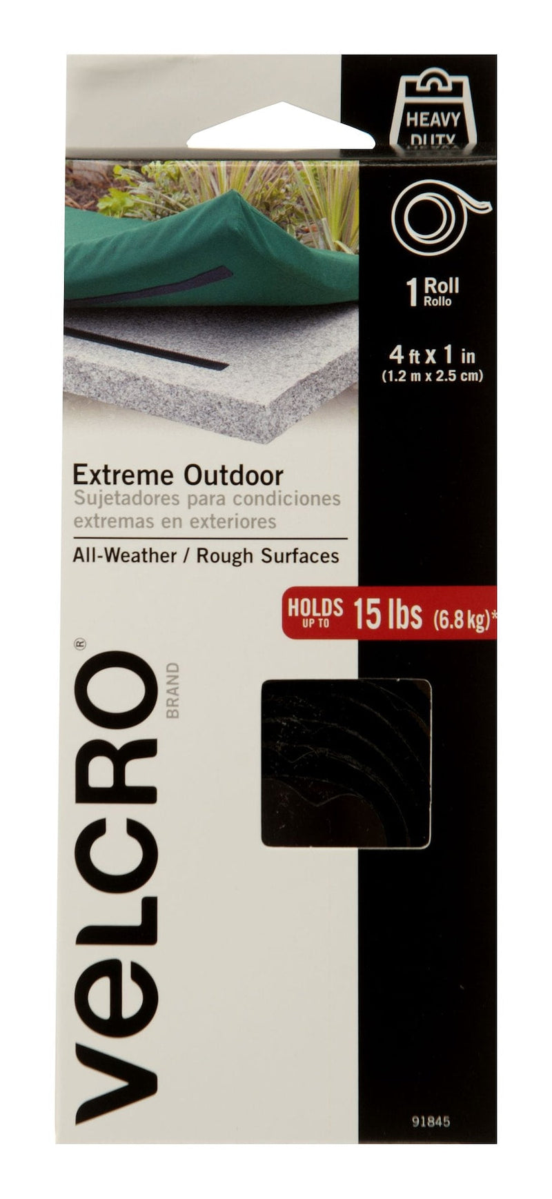Hook-and-loop Industrial Strength Extreme Heavy Duty Tape, Black, 15-lbs, 4-ft x 1-in, 1-pk M6494