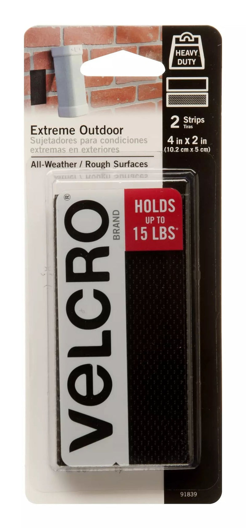 Hook-and-loop Industrial Strength Extreme Strips, Black, 4-in x 2-in W5677