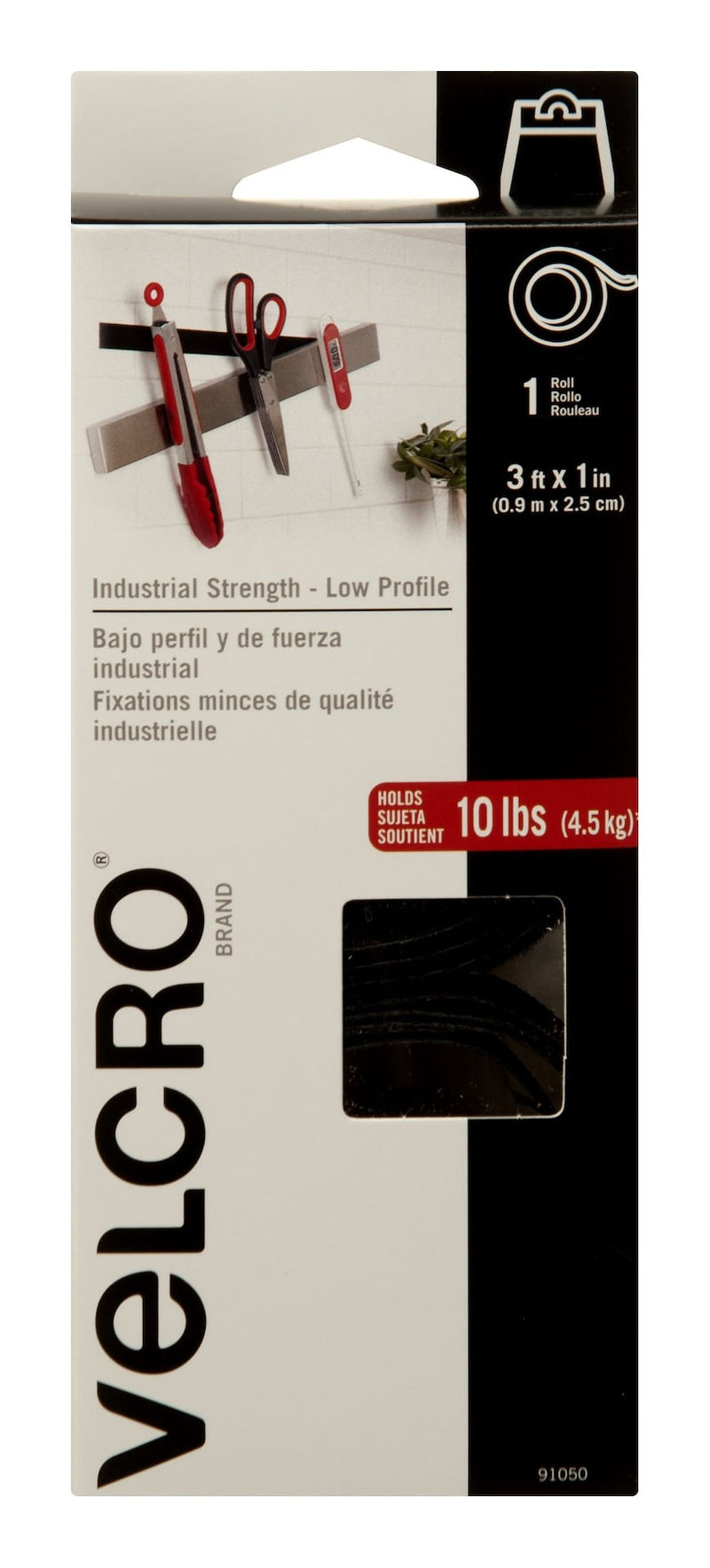 Hook-and-loop Industrial Strength Low Profile Heavy Duty Tape, Black, 10-lbs, 3-ft x 1-in, 1-pk V4206