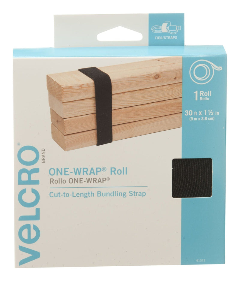 Hook-and-loop ONE-WRAP Adjustable Reusable Hook-and-loop Hook and Loop Strap, Black Roll, 30-ft x 1-1/2-in, 1-pk X3160
