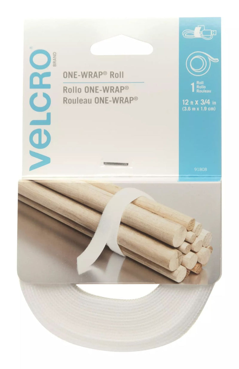 Hook-and-loop ONE-WRAP Adjustable Reusable Hook-and-loop Hook and Loop Strap, White Roll, 12-ft x 3/4-in, 1-pk C0103