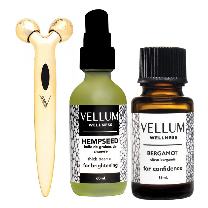 Vellum Wellness Mature Skin Kit with Essential Oils and Facial Roller W2437