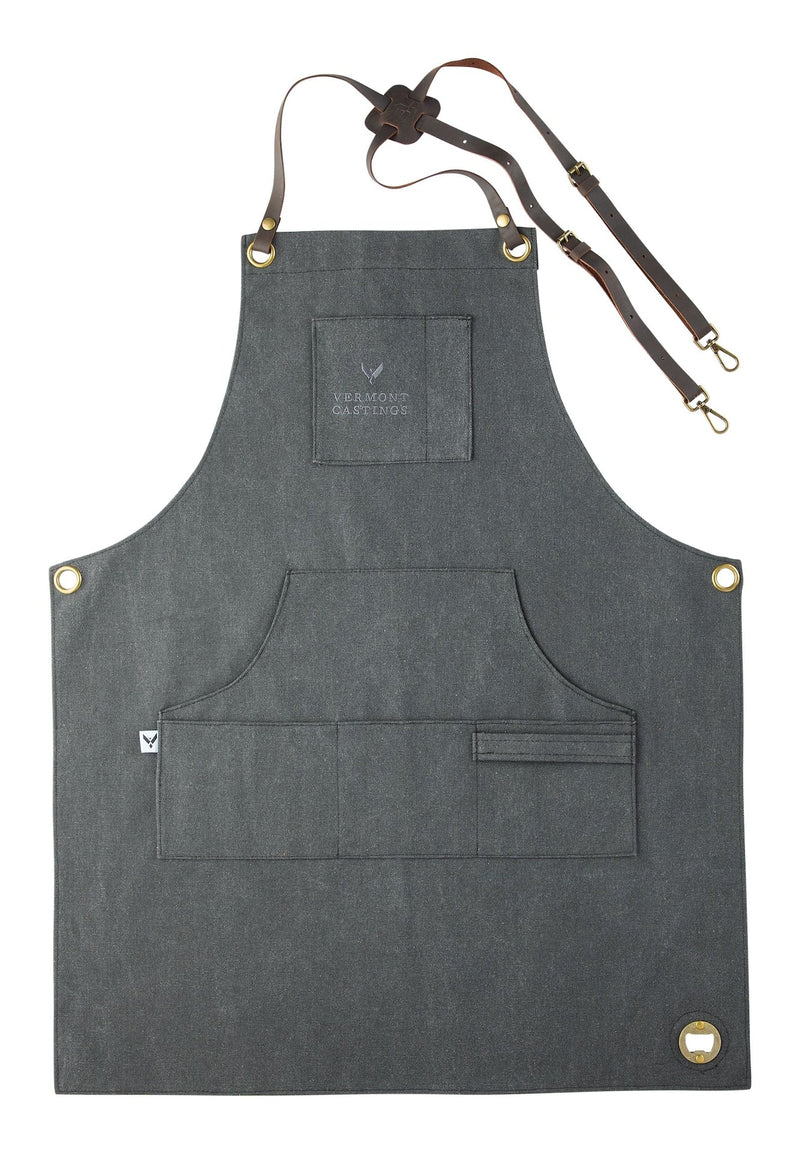 Adjustable Canvas & Leather BBQ Grilling Apron with Pockets, Grey A8753