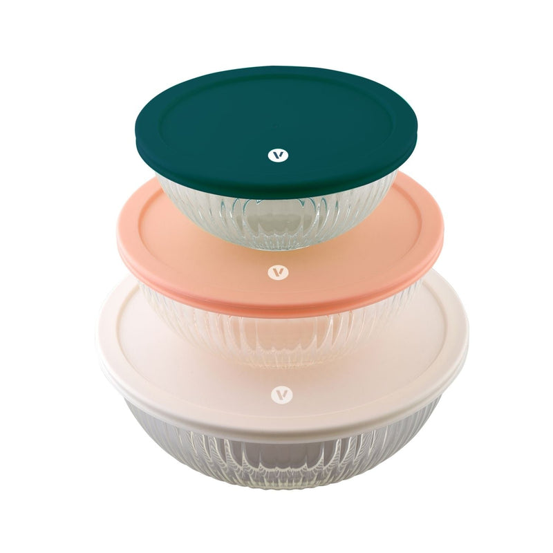 6 piece nesting glass bowl set with lids N8028