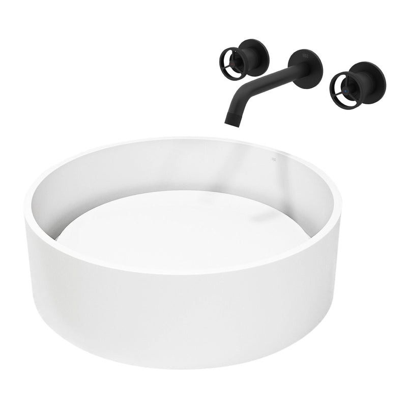 Anvil Round White Composite Bathroom Sink/Basin Set with Cass Wall Mount Faucet and Pop-Up Drain R1470