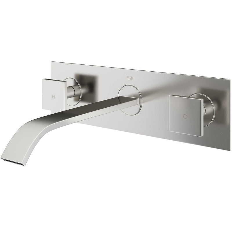 Titus Wall Mount Dual Handle Bathroom Sink Faucet, Eco-Friendly 1.2 GPM Flow Rate, Brushed Nickel E5321